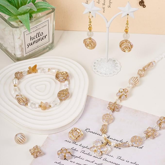 FASHEWELRY 96Pcs Clear Acrylic Pony Beads Cute Butterfly Beads Flower Kawaii Beads Assorted Aesthetic Beads Bulk for Bracelets Necklaces Wedding Bridal Jewelry Making