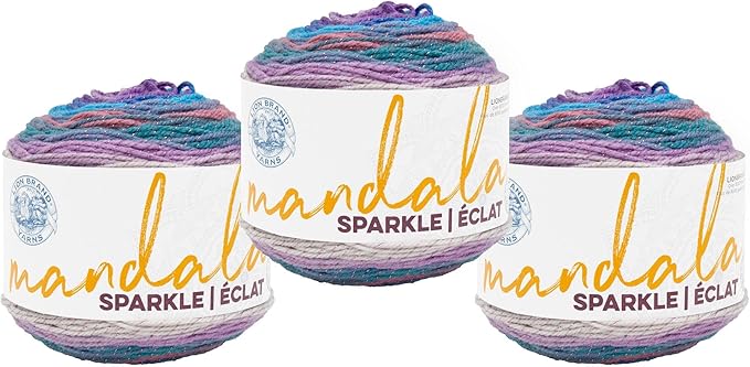 Lion Brand Yarn Mandala Sparkle, Multicolor Yarn for Knitting, Crochet and Crafting, Pyxis, 3 Pack