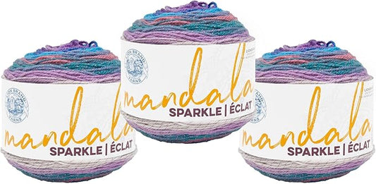 Lion Brand Yarn Mandala Sparkle, Multicolor Yarn for Knitting, Crochet and Crafting, Pyxis, 3 Pack