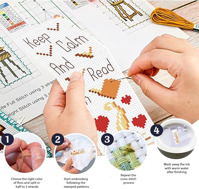 FREEBLOSS 6 Set Cross Stitch Bookmark Kit Books Pattern Stamped Cross Stitch Kits for Beginners DIY Embroidery Bookmarks DIY Bookmark Kit Embroidery Kit for Adults Gift 6 * 20CM