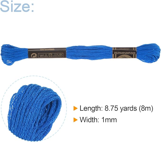 HARFINGTON 12 Skeins Embroidery Floss 8m Each Egyptian Long Fiber Cotton Cross Stitch Thread 26S/2x6 for Embroidery Projects Bracelet, Blue