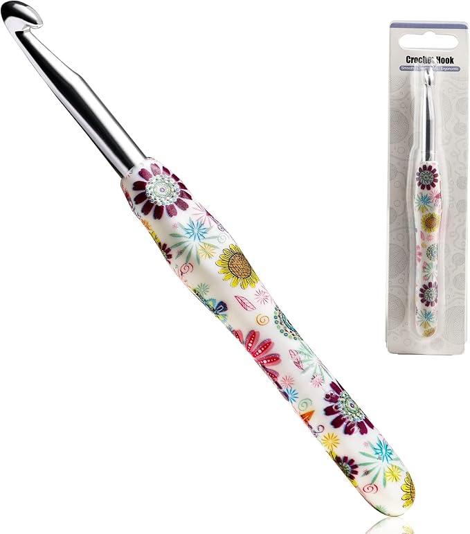 8mm Crochet Hook, Ergonomic Handle for Arthritic Hands, Soft Rubber Grip Extra Long  Knitting Needles for Beginners and Knitting Crocheting Yarn (8mm)