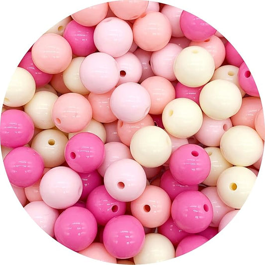 500pcs 8mm mixed color acrylic round beads, assorted plastic gumball bubble gum beads with hole pastel loose beads bulk for jewelry diy making crafting supplies (pink series)