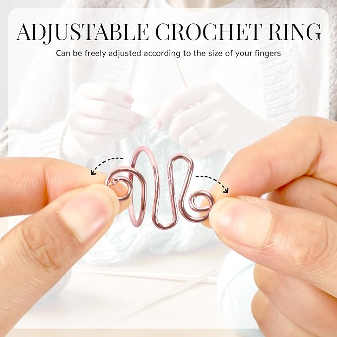 DTOFOOT 6 Pcs Crochet Ring, Adjustable Handmade Yarn Crochet Tension Ring for Crocheting, Crochet Ring Finger Gift for Mom