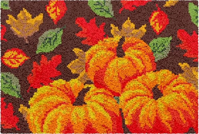 Howie's Latch Hook Kits for Adults, DIY Halloween Latch Hook Kit Rug Crochet Yarn, Color Preprinted Pattern Embroidery Decoration(Halloween Pumpkin, 19.69 x 14.96 inch)