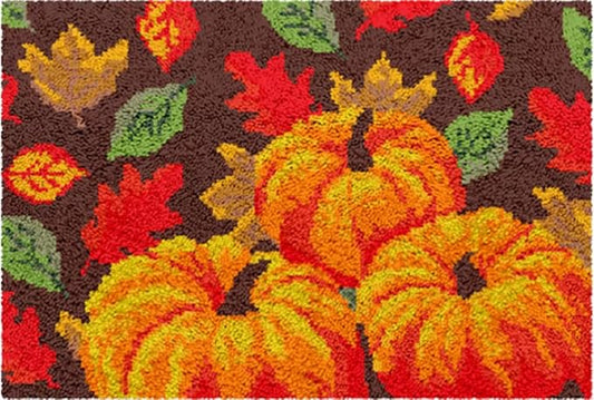 Howie's Latch Hook Kits for Adults, DIY Halloween Latch Hook Kit Rug Crochet Yarn, Color Preprinted Pattern Embroidery Decoration(Halloween Pumpkin, 19.69 x 14.96 inch)