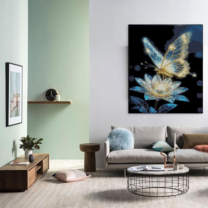 Butterfly Flower Stamped Cross Stitch Kits Flower Cross Stitch Patterns,Dimensions Cross Stitch Kits Embroidery Kit Arts and Crafts for Beginners 15.7x11.8 inch