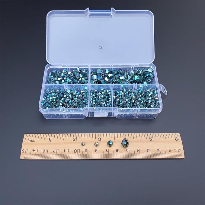 Clear Green Bicone Glass Beads for Jewelry Making, Faceted Crytal Spacer Beads for Bracelet Necklace Earring (3mm 4mm 6mm 8mm Mixed Sizes, 1040pcs)