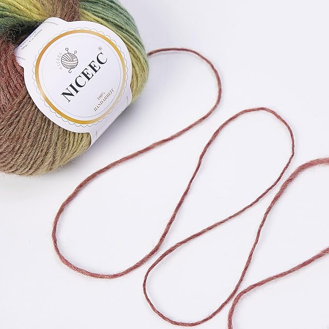 NICEEC 2 Skeins Rainbow Soft Yarn 100% Wool Gradient Multi Color Yarn for Crocheting Knit Total Length 180m×2(196yds×2,50g×2)-15#