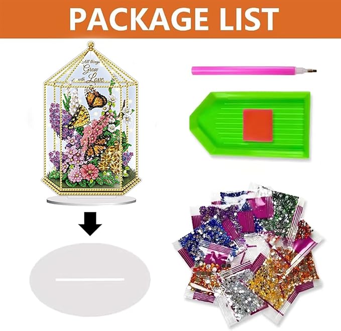hyzsj Tabletop Special Diamond Craft Painting Kit Garden, 8.8x7.6inch Stand Up Diamonds Painting Art Kit for Adults Ornament, DIY Gem Craft Desk Placement Butterfly