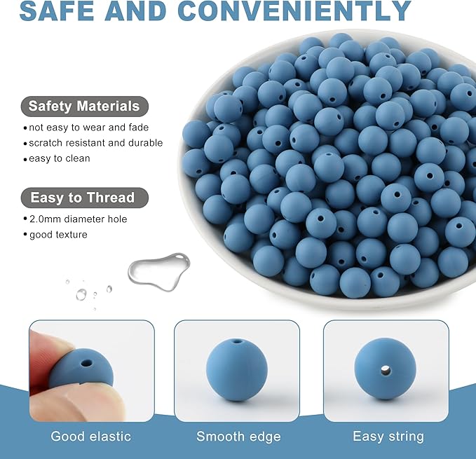 Silicone Beads, 160Pcs 12mm Round, Powder Blue for Keychain Making, Bracelet Making, Necklace Making and Pens