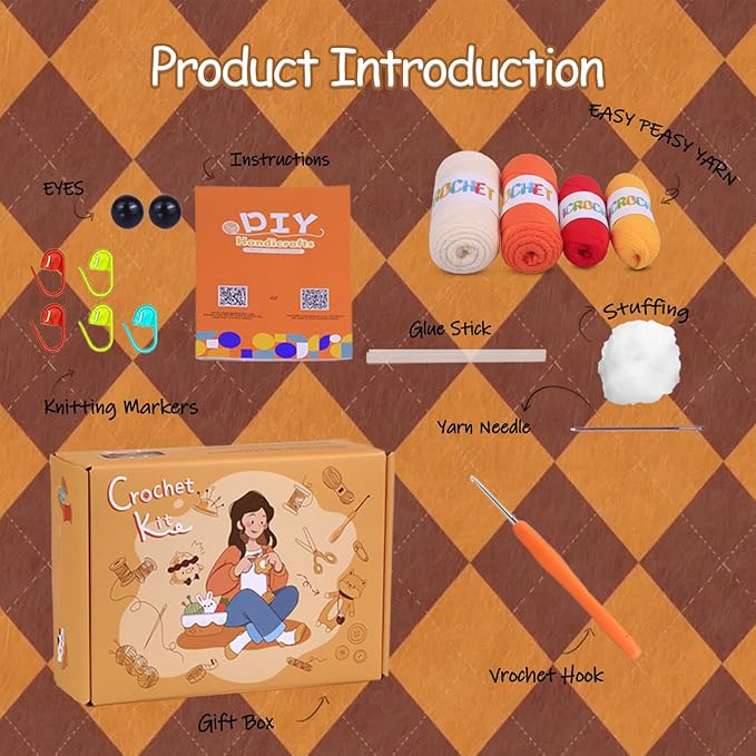 Crochet Kit for Beginners Adults -Animals Start Crotcheting - Perfect Amigurumi Knitting Learn to Kit for Adult with Stitch by Stitch Video Tutorials,Holiday Christmas Gift.