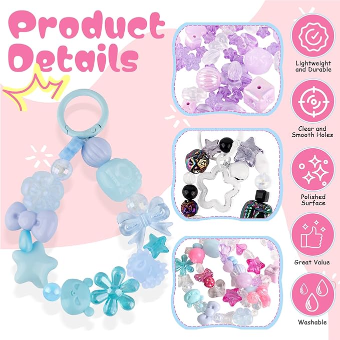 RYKOMO 550-650PCS Assorted Acrylic Beads Flower Sweetheart Butterfly Candy Acrylic Kawaii Aesthetic Cute Beads for Bracelets DIY Jewelry Making (10 Candy Colors)