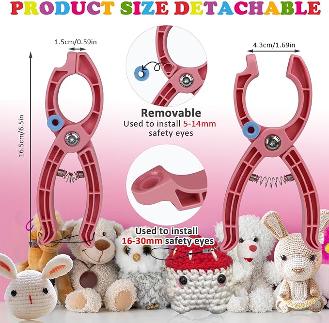 Safety Eye Tool, Safety Eyes for Crocheting Auxiliary, Safety Eyes Tool for Amigurumi Crochet & Stuffed 5-30mm Animal Eyes Making Supplies Tool - Pink