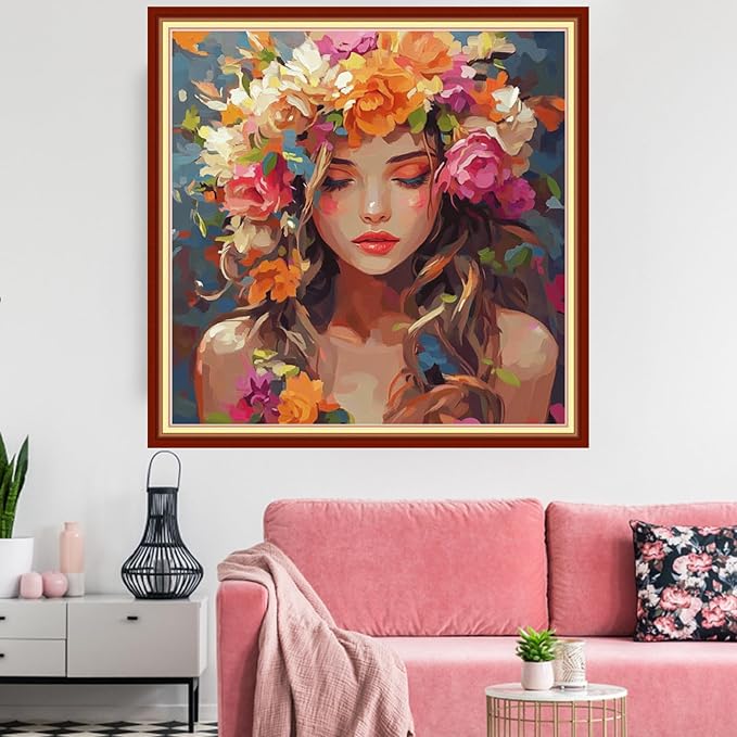 Redxing Stamped Cross Stitch Kits Embroidery kit for Beginners Adults Full Range of Embroidery Patterns Starter Kits DIY Printed Cross Stitch Kits Needlepoint Kits 11CT-Flower Girl 18x18 inchs