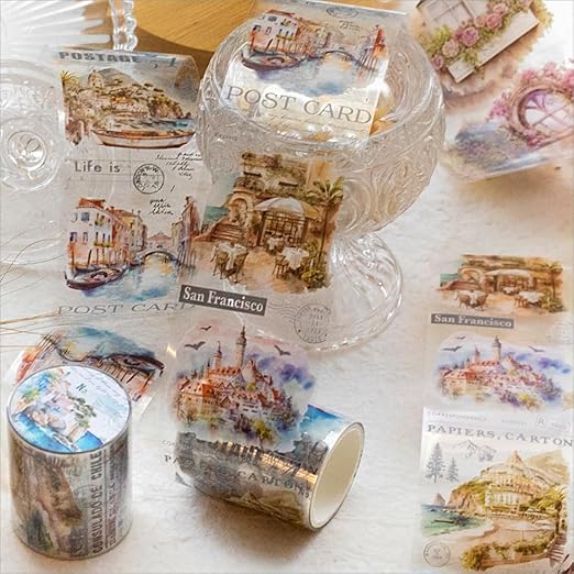 Vintage PET Tape Stickers, Flower Women Caffeine Canvas Cafe Window 6 Rolls Assorted Decorative Tape for Crafts, Journaling, Scrapbooking, Bujo DIY Supplies