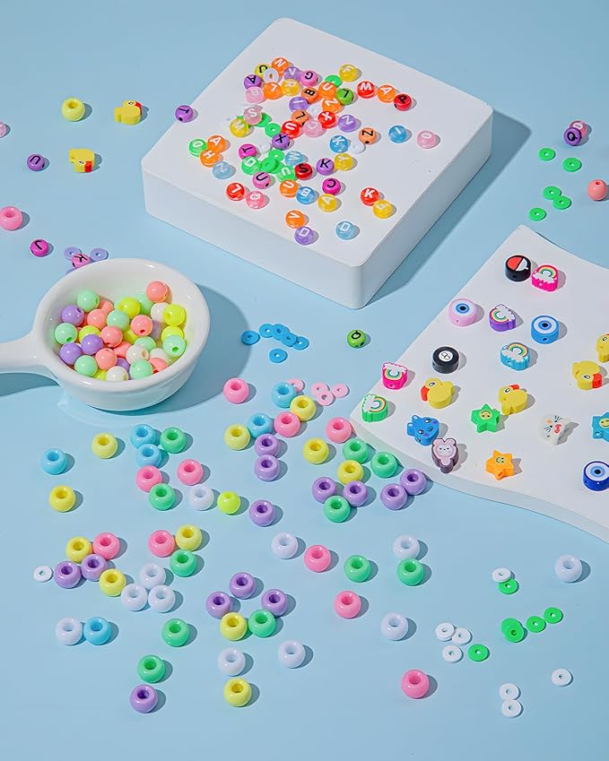 Taybonds Beaded Bracelet Assembly Set, 1400+ Pcs Polymer Clay & Letter Beads with Pearl and Spacer Beads, Aesthetic Jewelry Components for Adult Personal Style