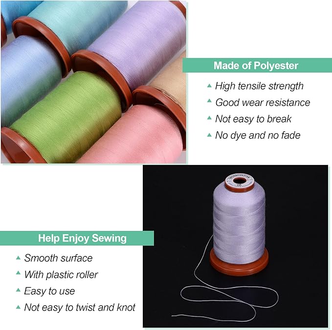 uxcell 40D/2 Sewing Thread 1100 Yards Polyester Household Sewing String Hand Stitching Polyester Cord for Clothing Stitching Shoe Bag Repairing DIY Craft Pink Purple