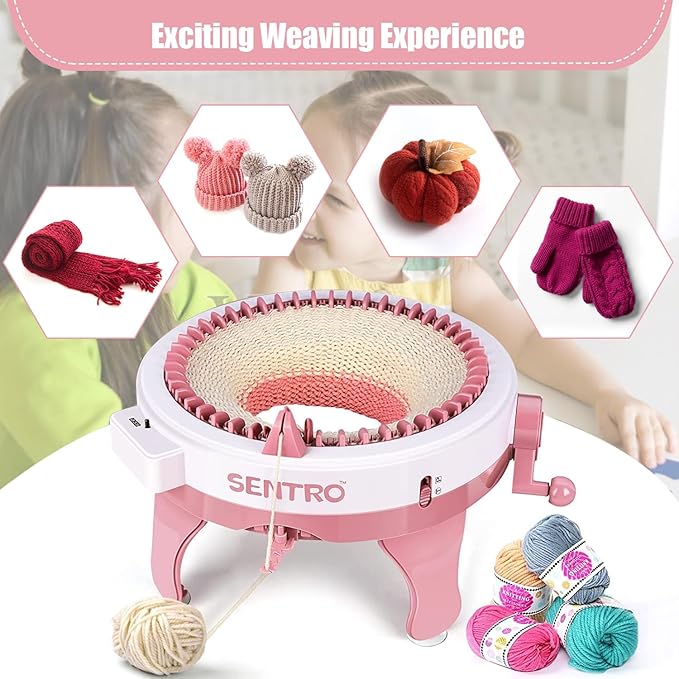 SENTRO Knitting Machine, 48 Needles Knitting Machine, Smart Knitting Loom Machine with Row Counter for Adults Beginners, Circular Double Knit Loom Crochet Knitting Machine Kit for Hat Socks