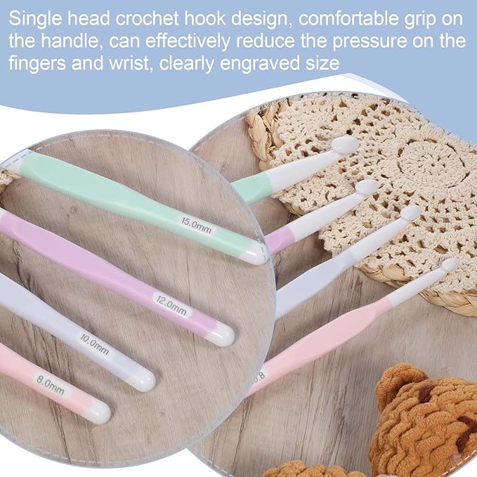 Large Size Crochet with Ergonomiv Handle, 8mm 10mm 12mm 15mm Long Rubber Handle Crochet Hook, Knitting Giant Crochet Hooks for Chunky Yarn, Scarf, DIY, Wool Products