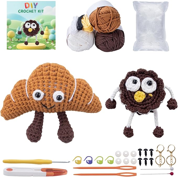 EOKPHULL Crochet Kit for Beginners, Easy DIY Crochet & Knitting Kit for Adults with Step-by-Step Video Tutorials, Yarns, Stuffing, Crochet Hook and Accessories, Crochet Craft Set