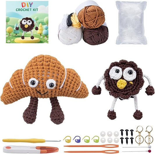 EOKPHULL Crochet Kit for Beginners, Easy DIY Crochet & Knitting Kit for Adults with Step-by-Step Video Tutorials, Yarns, Stuffing, Crochet Hook and Accessories, Crochet Craft Set