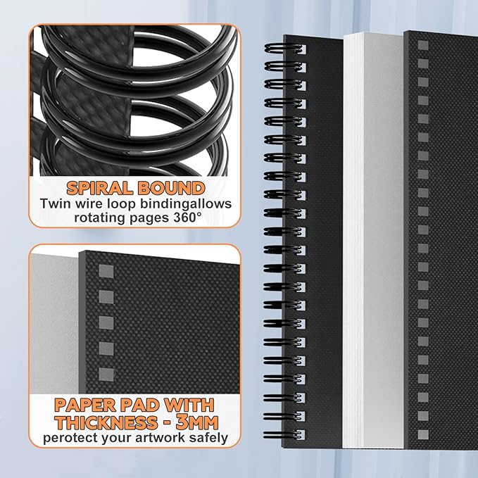 joibabe Spiral Bound Mixed Media Sketchbook, 160 GSM Heavyweight Acid Free Paper, 60 Sheets, 9x12 Inch Art Notebook for Drawing, Watercolor, Acrylic, Sketching, 2 Pack