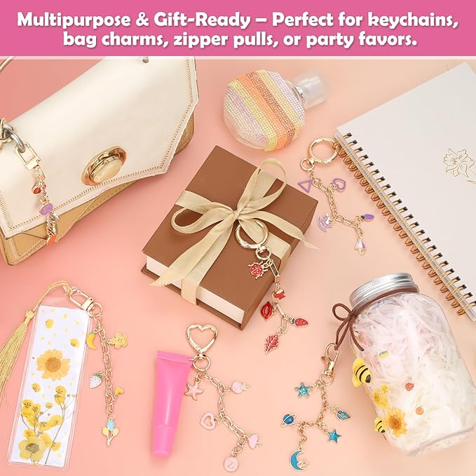 selizo 198Pcs Charms Lip Gloss Keychain Making Kit, DIY Craft Supplies with Charms, Key Chain Hooks, Jump Rings, Lobster Clasps, Chains & Tools, Jewelry Making Kit for Custom Keychains, Bags, Gifts