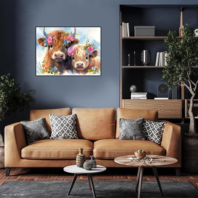 Highland Cow Paint by Numbers for Adults with Framed Canvas-with Wooden Easel,Cow Paint by Number on Canvas,DIY Acrylic Oil Painting Kits with Brushes Nice Gift Box for Home Wall Decor(16x20inch)