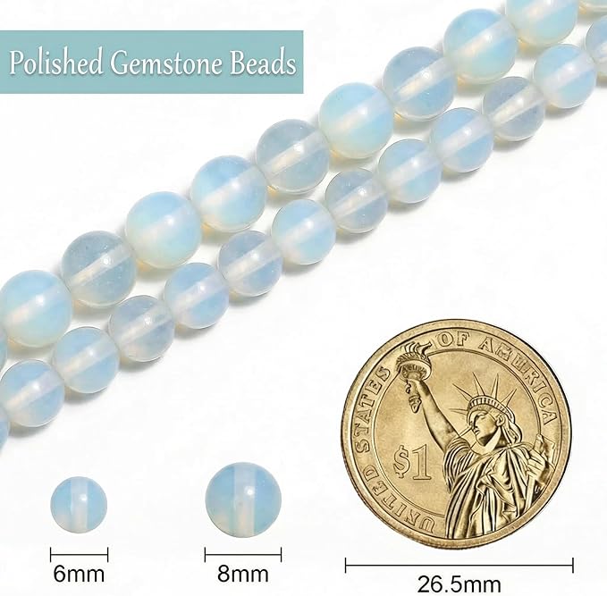 Stone Beads, 60pcs Light Blue Opal, 6mm Round Loose Beads for Jewelry Making, Bracelets, with Bag, String & Card