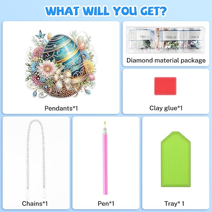 Bowetile Easter Diamond Art Hanging Kits for Adults, 5D Special Shape Diamond Painting Egg Kits, Easter Egg Diamond Gem Art Suncatchers Painting Pendant Home Decor, Gifts for Easter
