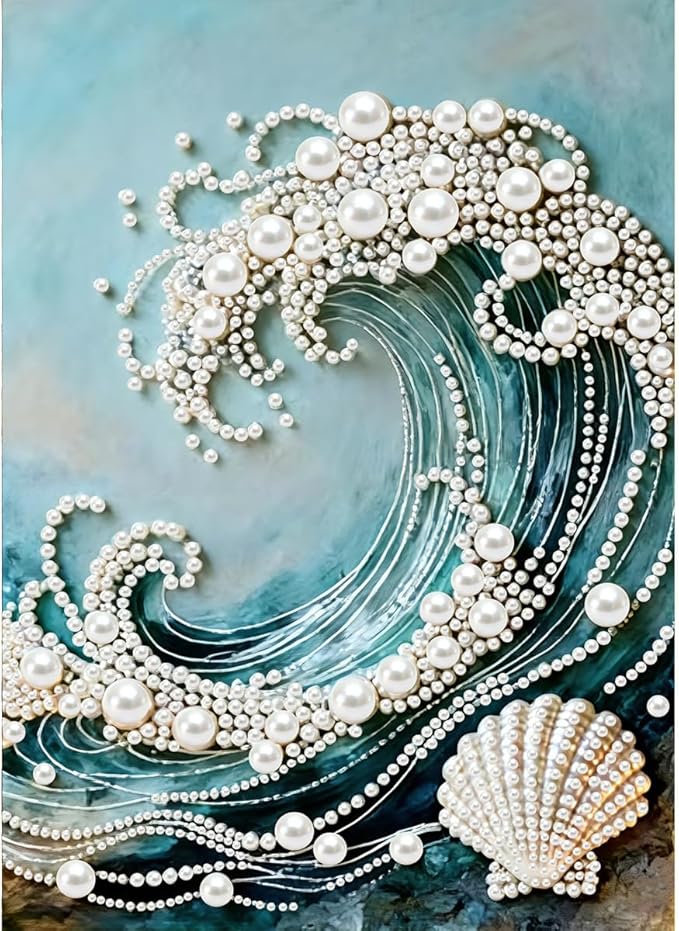 GEMFAMILY 5D Diamond Art Pearl Painting Kits for Adults,Special Shape Diamond Art Kits for Wave, DIY 3D Plastic Pearl Painting Kit for Home Wall Decoration 12 × 16 inch