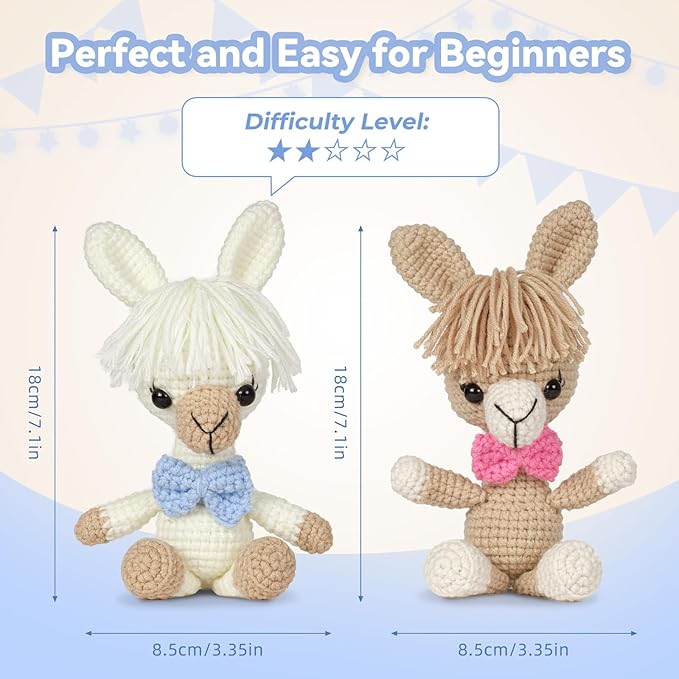MOREJMTT Crochet kit for Beginners，Knitting kit，Equipped with Step-by-Step Video tutorials, Adult Junior Crochet Kits,Crochet Animals kit(2pack Alpaca)