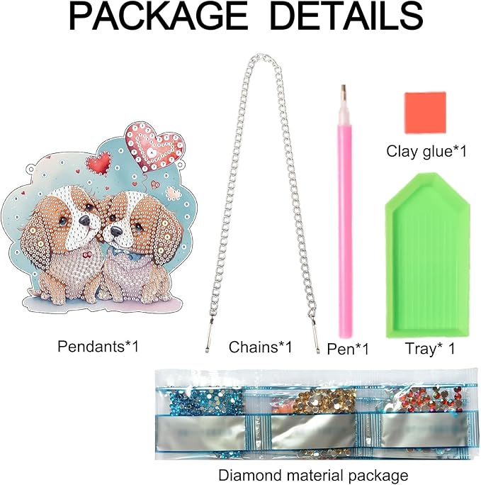 DIY Diamond Painting Hanging Kit for Adults, Diamond Art Suncatcher – Special Shaped Crystal Ornament with Cute Dog Couple, Window Decor or Car Rearview Mirror Gift