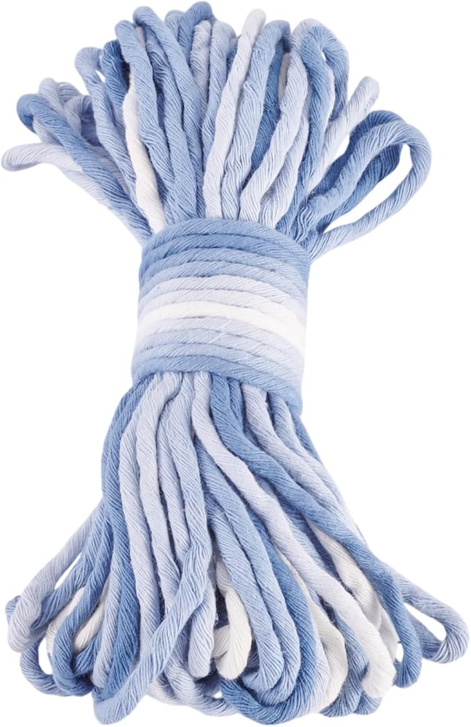 21.87 Yards Blue Single Strand Macrame Cord 3.5mm Gradient Colored Cotton Cord Colorful Twine Bohemia Soft Cotton Rope Yarn for DIY Crafts Knitting Crochet Wall Plant Hanger Home Project