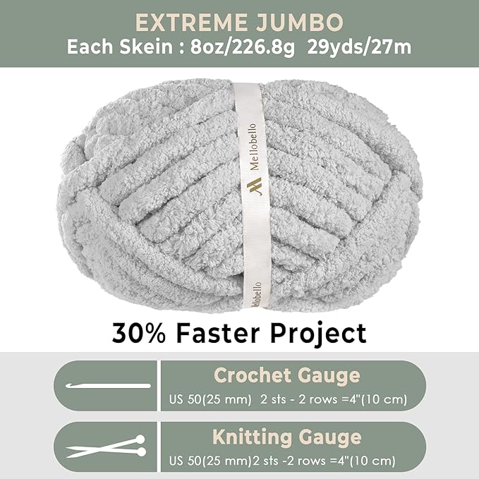 Jumbo Chunky Yarn for Hand Knitting - Super Thick Chenille Chunky Yarn for Crocheting - Extra Soft Bulky Fluffy Blanket Big Yarn 8 Jumbo Pack (27yds,8 oz Each Skein)