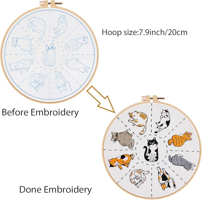 Louise Maelys Cats Embroidery Kits for Beginners with Cute Animals Pattern,Adults Starter Cross Stitch Kit DIY Needlepoint