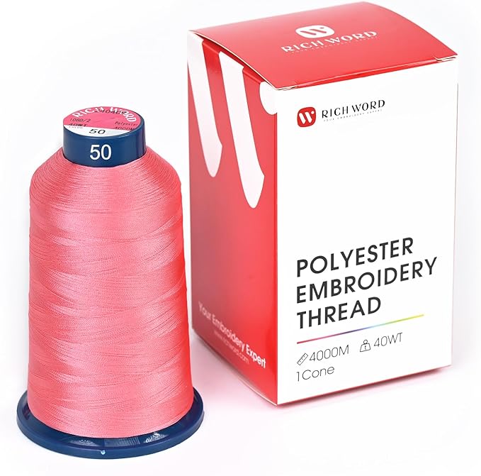 Poolin Embroidery Machine Thread Richword Selected Pink 4000M 40WT Polyester Embroidery Thread – Smooth, Strong Single Spool for Home & Commercial Machines 0050