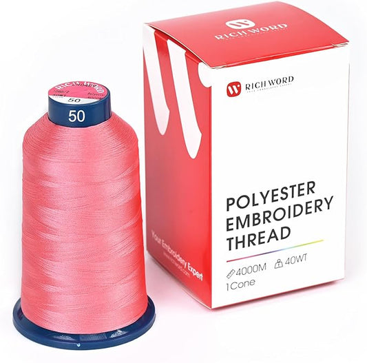 Poolin Embroidery Machine Thread Richword Selected Pink 4000M 40WT Polyester Embroidery Thread – Smooth, Strong Single Spool for Home & Commercial Machines 0050