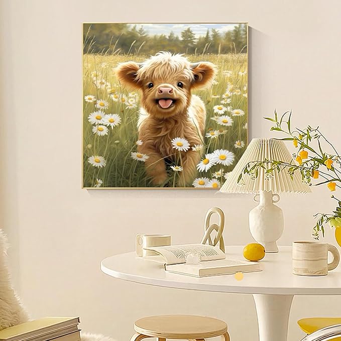 Fountor Cow Diamond Art Kits for Adults, Cute Cow Diamond Painting Kits with Round Diamonds, Flowers 5D Full Drill Diamond Art Canvas Painting Kit for Beginners Home Wall Decor 14" x 14"
