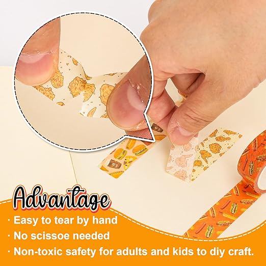 12 Rolls Cute Food Washi Tape Cartoon Yummy Fast Food Masking Tape Set Decorative Wrapping Paper Tapes for Scrapbook Journal DIY Art Crafts