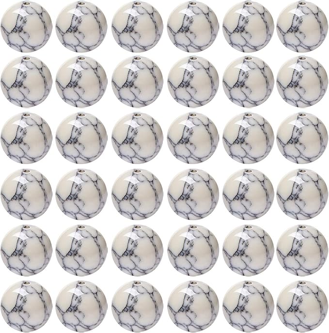 Natural Stone Beads 100pcs 10mm White Howlite Round Genuine Real Stone Beading Loose Gemstone Hole Size 1mm DIY Charm Smooth Beads for Bracelet Necklace Earrings Jewelry Making (White Howlite, 10mm)