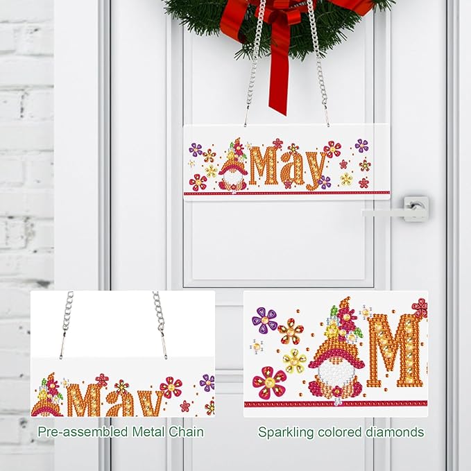 Diamond Painting Kits Hanging Pendants, DIY Wreath Crystal Rhinestone Wreath Kits, Colored Imitation Art Point Crystal Diamond Art Window Pendants Home Garden Wall Door Birthday Festival Gifts (May)