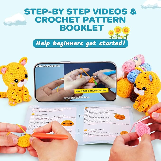 Crochet Kit for Beginners, Beginner Crochet Kit for Adults with Step-by-Step Video Tutorials, DIY Crochet Animal Kits Knitting Supplies, 2 Pack Leopard (40%+ Yarn)
