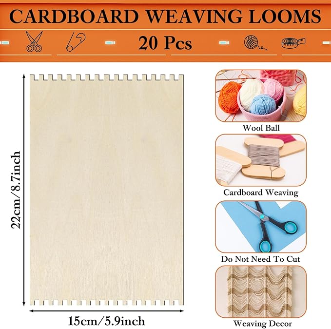 20 Pcs Beginners Wooden Loom Notched Weaving Loom Basket Weaving Tools for Kids Adult Art Craft Activity Jewelry Motor Skills Crochet Knitting Sewing Teaching Educational
