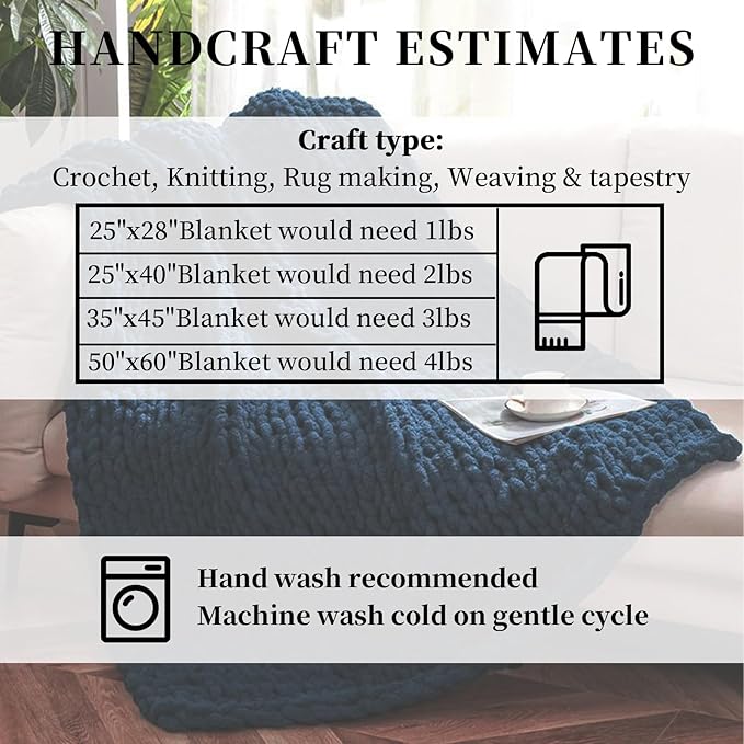 SUNTQ 8 Pack Chunky Chenille Yarn for Crocheting, Hand Knitting Blanket, Pet Bed,Home Decor,Dark Blue(32 yds,8.8 oz Each Skein)