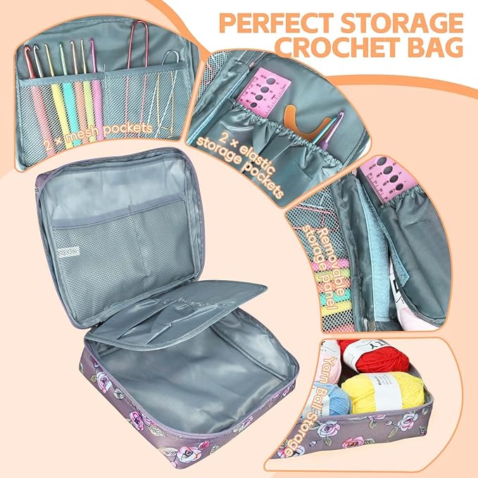 HATINXIA 58pcs Crochet Kit Beginners, Crochet Hook Set with Yarn, Portable Crocheting Kit for Starter, Ergonomic Crochet Needles Tools DIY Knitting Accessories for Experienced Crochet Lovers, Purple