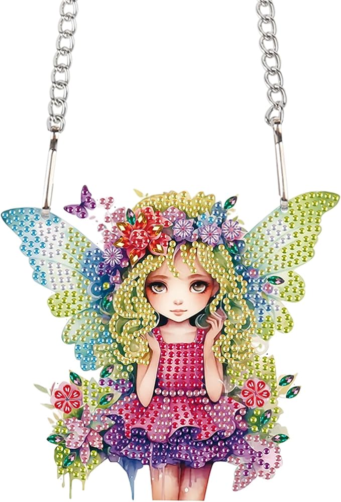 AiYuanzsh Butterfly Fairy Diamond Art Hanging Kit, DIY 5D Special Shaped Rhinestones Acrylic Pendant, Fantasy Diamond Painting Ornament for Wall, Door or Garden Decoration, Handmade Craft Gift