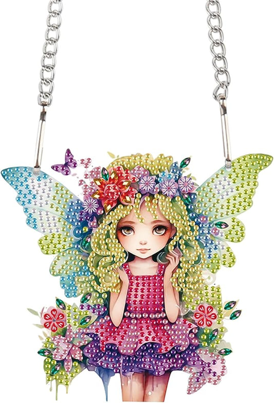 AiYuanzsh Butterfly Fairy Diamond Art Hanging Kit, DIY 5D Special Shaped Rhinestones Acrylic Pendant, Fantasy Diamond Painting Ornament for Wall, Door or Garden Decoration, Handmade Craft Gift