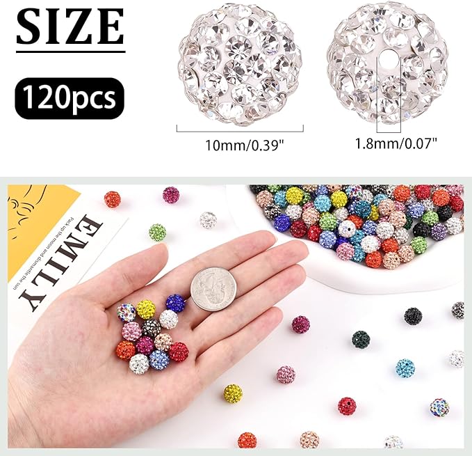 120pcs 10mm rhinestone beads for jewelry making, light yellow shiny round shamballa disco ball beads, sparkle crystal clay christmas for bracelet baseball necklace earring crafting and diy